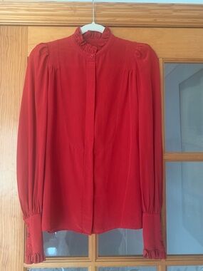 Isabel Marant Silk Ruffle-Neck Long Sleeve Blouse, Sz Eu 36